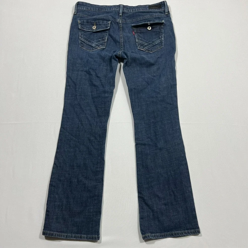 Y2K Levis 547 Platinum Flare Mid Rise Jeans Stretch Denim Flap Pocket Women's 12